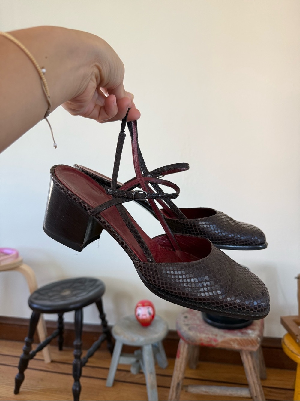 Yves Saint Laurent (Vintage 90s) Snakeskin Slingback Mary Jane Heels